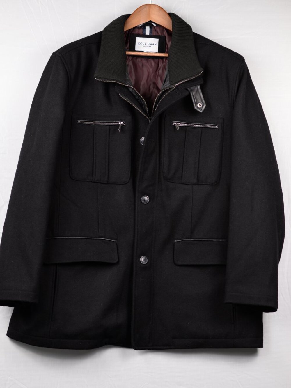 Cole Haan Signature Black Wool Blend Car Coat